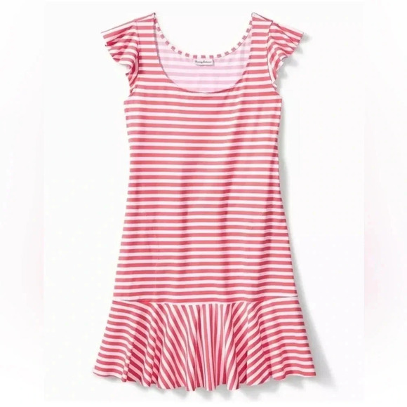 Tommy Bahama Breaker Bay Stripe Flounce Coral Coast Dress Size XS (Fits large) - Picture 3 of 10